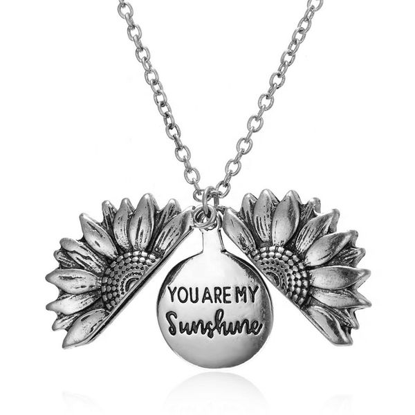 

2020 wholesale fashion locket pendant couple jewelry you are my sunshine engraved sunflower necklace, Silver