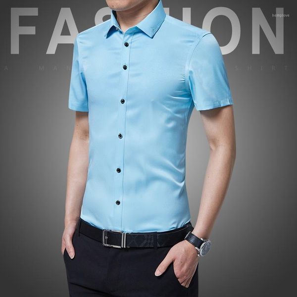 

2020 new casual dress shirt men short sleeve slim fit summer mens dress shirts solid formal men shirt asian size 5xl1, White;black