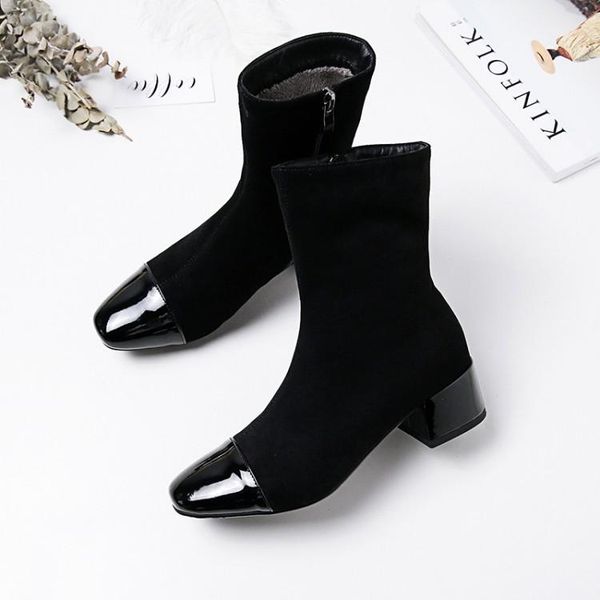 

big size9 10 11-13 boots women shoes ankle boots for women ladies shoes woman winter splice side zipper, Black