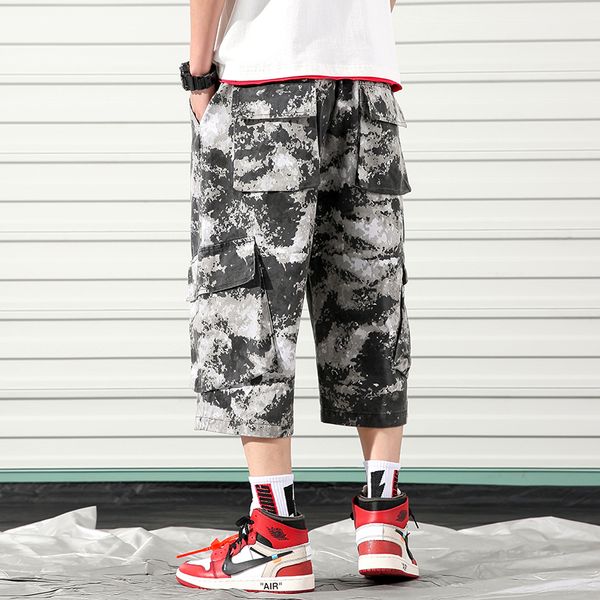 

2021 new men's side pockets hip hop casual male tatical camouflage jogger pants trousers calf-length 58uc, Black