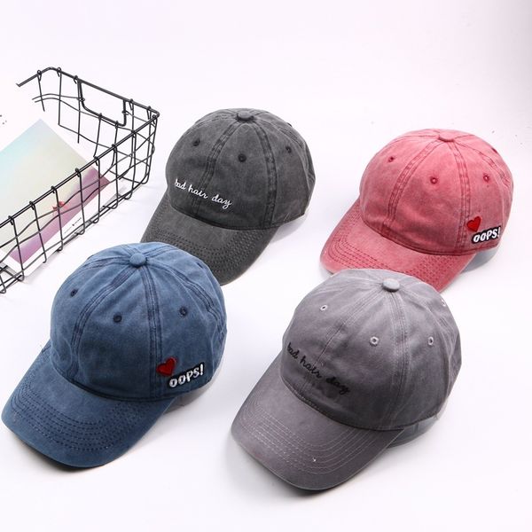 

chic fashion wash love embroidered baseball cap women's summer sun visor soft duck tongue curved brim hat, Blue;gray