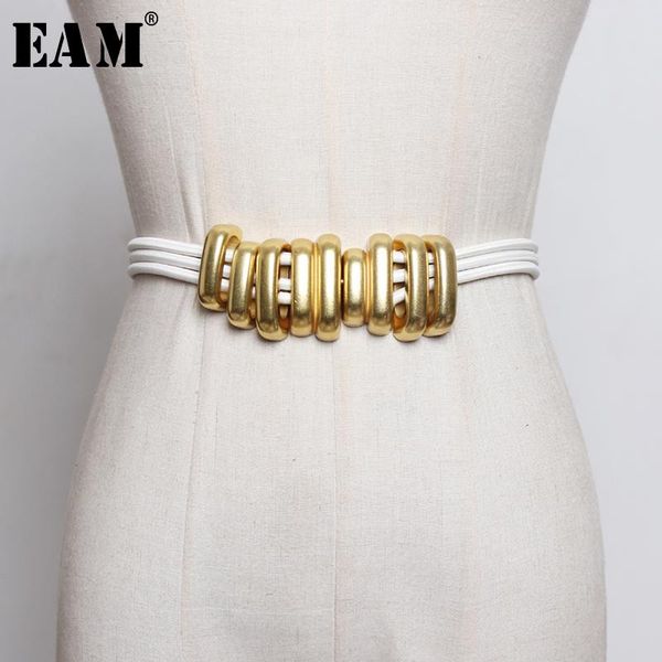 

eam] white black band metal split joint long elastic belt personality women new fashion tide all-match spring 2020 1r114, Black;brown