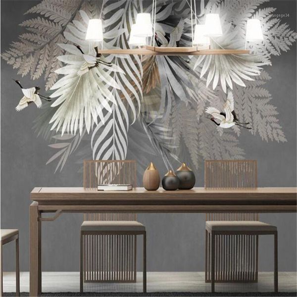 

milofi custom large wallpaper mural 3d three-dimensional hand-painted nordic objects leaf art background wall mural1