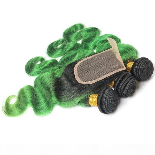 

peruvian 1b green ombre color hair bundle body wave human hair weft with closure extensions for sale, Black;brown