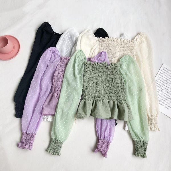 

long sleeve women new 2021 spring fashion solid crop ladies vintage casual all match t shirt korean chemise femme mujer, White