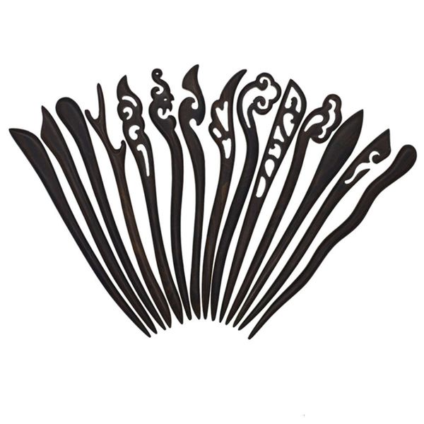

antique jewelry artificial black sandalwood chinese style hanfu wood many kinds of hairpin, Silver
