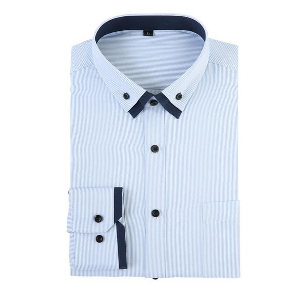 

jeetoo 2020 autumn striped men dress shirt smart casual long sleeve camisa social massulina blue plus size mens shirt slim fit, White;black