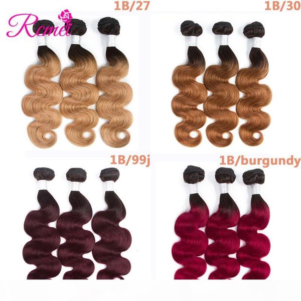 

rcmei 3 bundles ombre 1b 30 27 99j burgundy malaysian body wave human hair weave bundles brazilian indian mongolian peruvian ing, Black