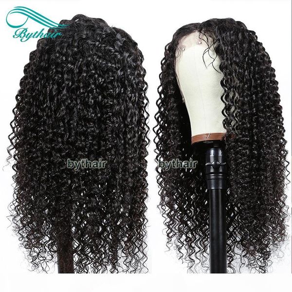 

bythair glueless full lace human hair wigs with baby hair natural hairline 360 lace wigs kinky curly brazilian remy hair lace front wig, Black