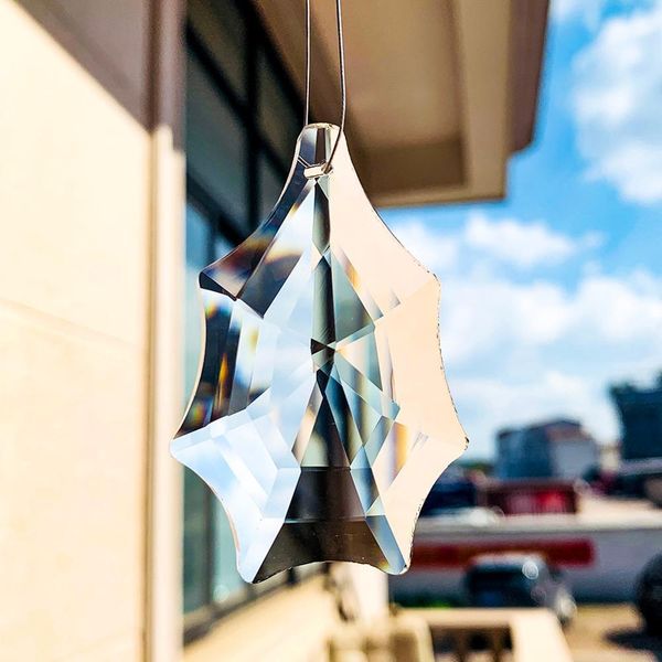 

2 5pcs 65mm clear crystal spider web shaped prism faceted cut pendants sun catcher for chandelier lamp lighting jewelry project h jllumi