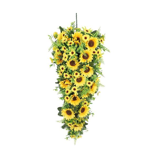 

home decor tablewall hanging handmade party artificial flower door sunflower wreath indoor outdoor with leaves silk cloth