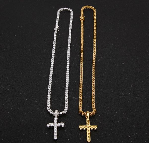 

iced out zircon cross pendant with 4mm tennis chain necklace set men's hip hop jewelry gold silver jllioi ffshop2001
