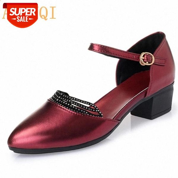 

aiyuqi new big size 41 42 43 natural fashion genuine handmade leather womens shoes pointed shoes red women sandal #tz7a