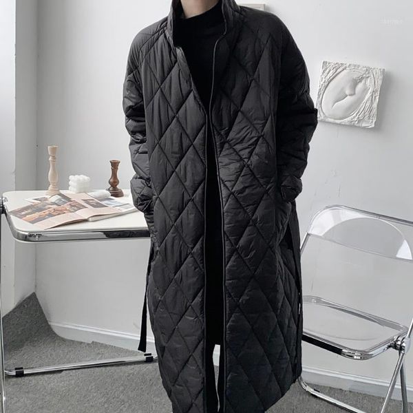 

male women windbreaker jacket overcoat men korean streetwear fashion loose casual long cotton padded thin parkas coat outerwear1, Black