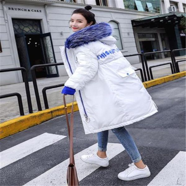 

2019 new korean version of the long section down cotton pad large size loose thin embroidery hooded cotton coat jacket women1, Black