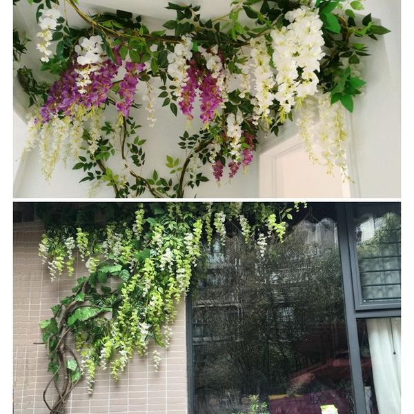 

2m wisteria artificial flowers vine garland wedding arch decoration fake plants foliage rattan trailing faux flowers ivy wall jllacv