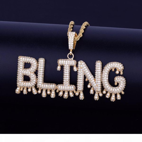 

seller a-z custom name small drip bubble letters pendants & necklaces men's zircon hip hop jewelry rope chain three colors, Silver