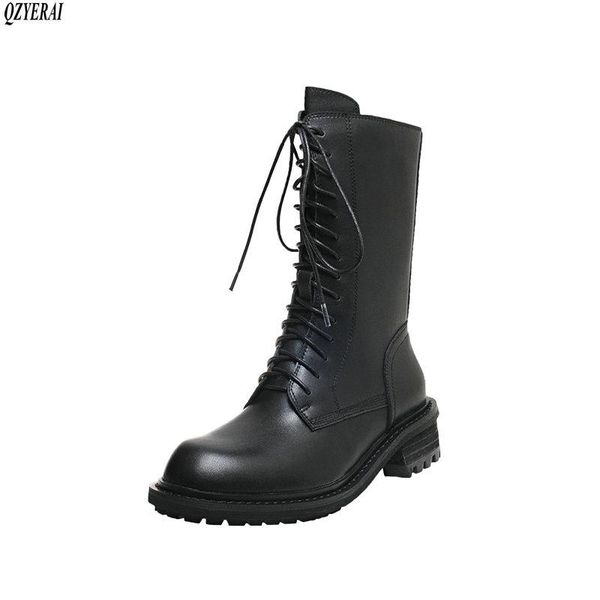 

boots qzyerai style genuine leather female women's scooter cowhide shoes, Black