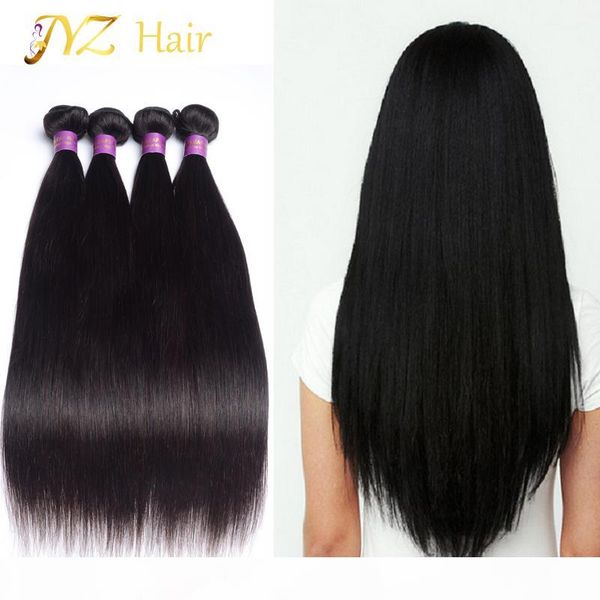 

jyz malaysian straight hair 4 bundles brazilian virgin hair straight 8"-28" unprocessed straight human hair bundles, Black