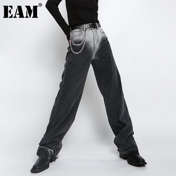 

eam] long wide leg gradual color straight jeans new high waist loose women trousers fashion tide spring autumn 2020 1dd2864, Blue