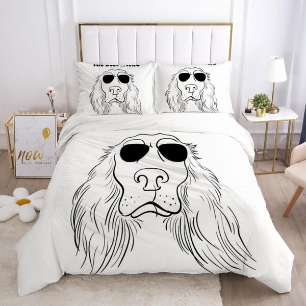 

3d white animals pillow shams quilt covers duvet cover sets dog bed linen bedding set single double king size home textile