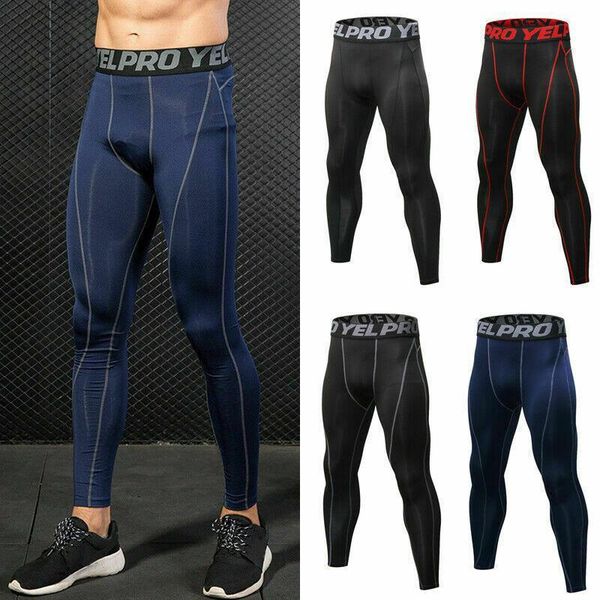 

men pants skinny gym compression slim tight base layer sports leggings running pants drop shipping, Black