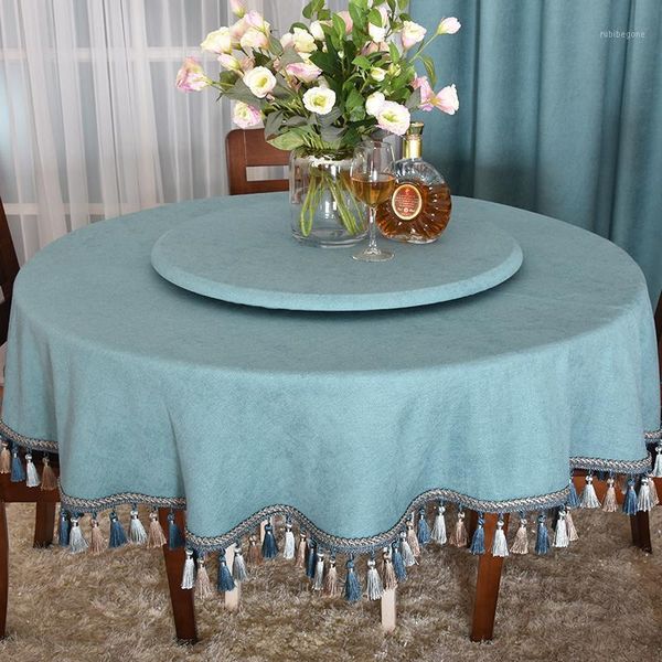 

large round tablecloth fabric round turntable household tassels high-grade plain 1.51.8 m table cloth can be customized1