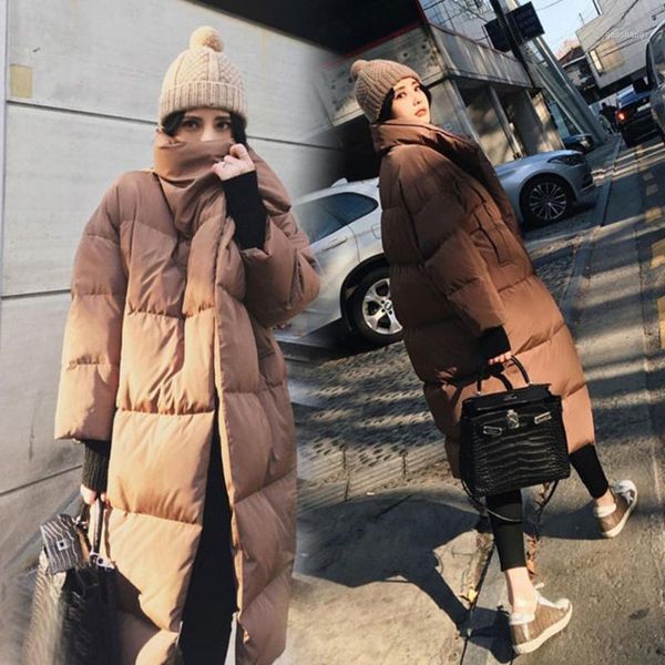 

caramel color cotton-padded clothes woman s winter new korean easy thickening overknee long fund bread down cotton loose coat1, Tan;black