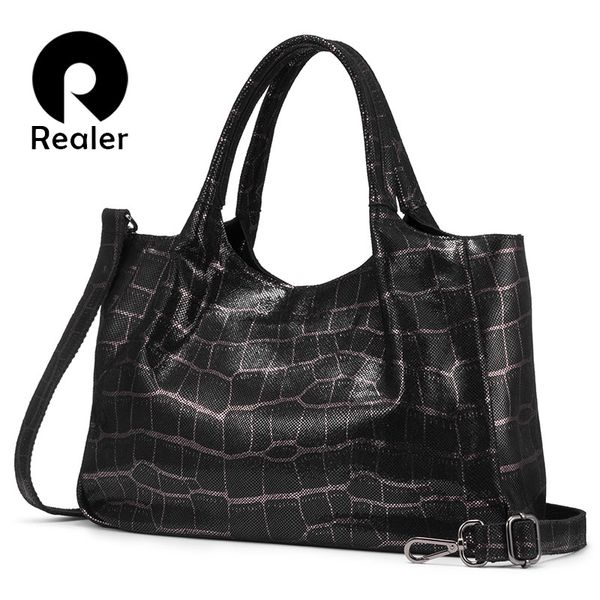 

realer women handbags genuine leather retro leisure shoulder bags big capacity tote bags for ladies female chain