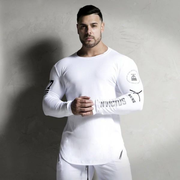 

cotton t shirt men casual long sleeve men t-shirt gym fitness bodybuilding tee hip hop streetwear t-shirt male men rashgard, White;black