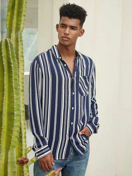 

men striped pocket front shirt h1dr#, White;black