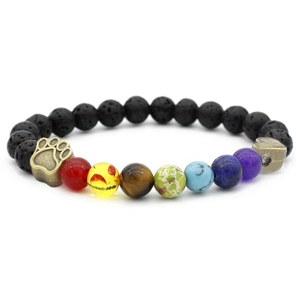 

7 chakras bead bracelets 8mm lava stones beaded strands bracelet fashion jewelry, Black