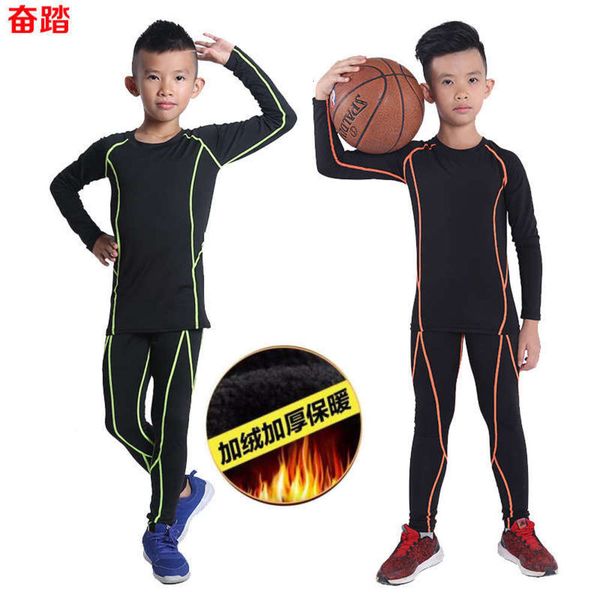 

and winter plush children's training autumn tights long sleeve men's sports fitness elastic basketball bottoming suit quick drying, Gray