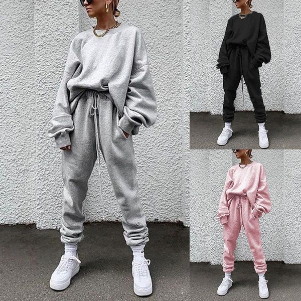 

women's two piece outfits long sleeve crewneck and jogging pants sets casual home loose tracksuit autumn spring overalls1, Gray