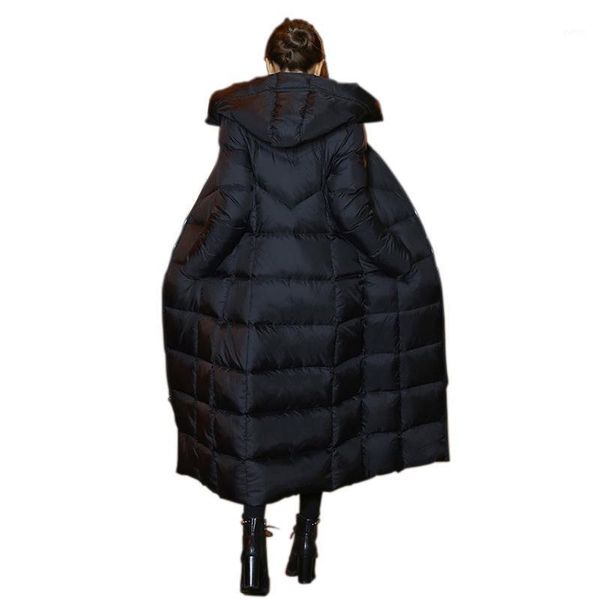 

long section over the knee thickening ladies hooded down jacket 2019 autumn and winter new korean jacket thick parka1, Black