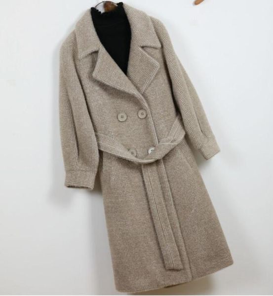 

шерстяная смесь пальто женщины длинные воротник воротника длинные рукавы длинные куртка шерстяная пледа повседневная осень зима элегантное п, Black