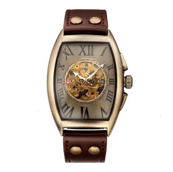 

watch mechanical belt men's shenghua rivet 9268 buckle men's bronze watch, Slivery;brown