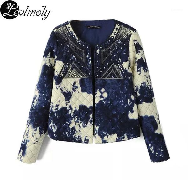 

new style womens full sleeve cassel open stitch vintage ink print fashion female coat yc114061, White;black