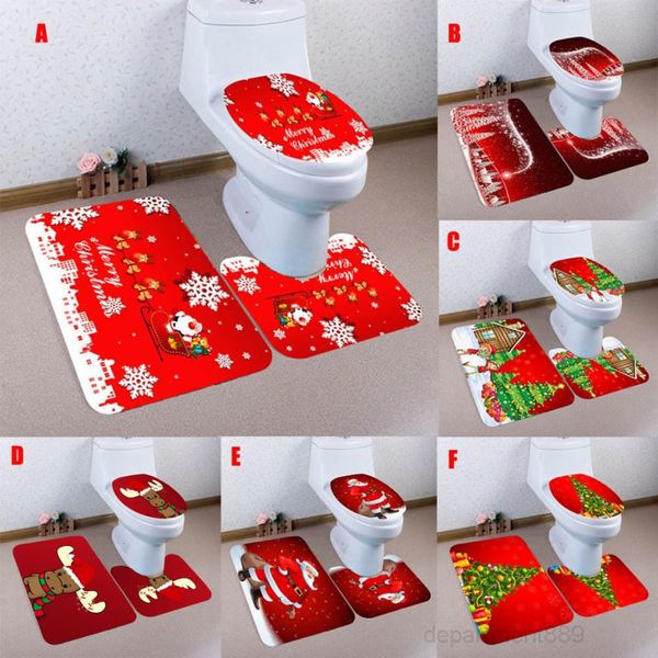 

a-eco-friendly 3pcs christmas non-slip pedestal rug bathroom toilet cover bath mat set
