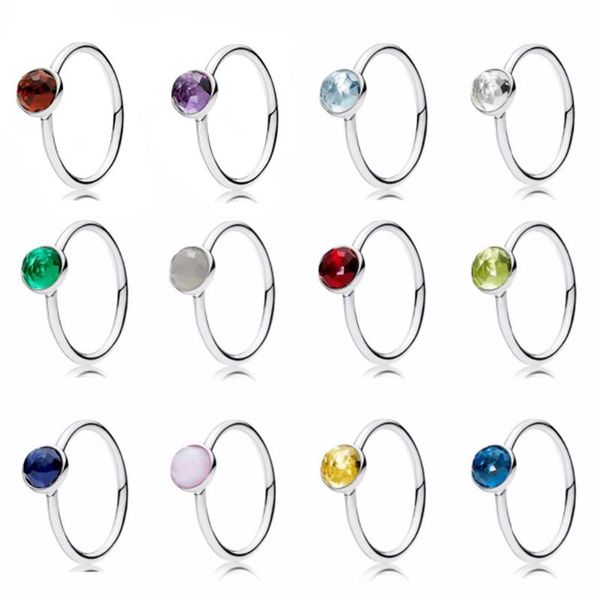 

cluster rings chamss fashion s925 sterling silver twelve months water drop shining zircon ring original 1: 1 jewelry diy, Golden;silver