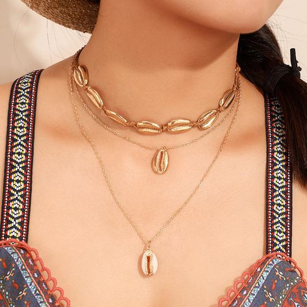 

brling new 2020 fashion ins vintage chain pendant choker bohemian shells stainless steel necklace for women girls gifts party, Golden;silver