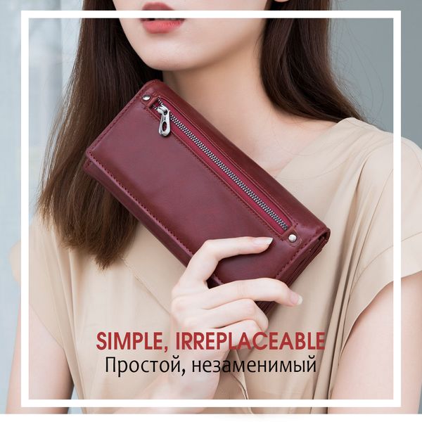 

genuine leather women clutch wallet fashion long coin purse design red zipper phone bag for ladies money handy pocket, Red;black
