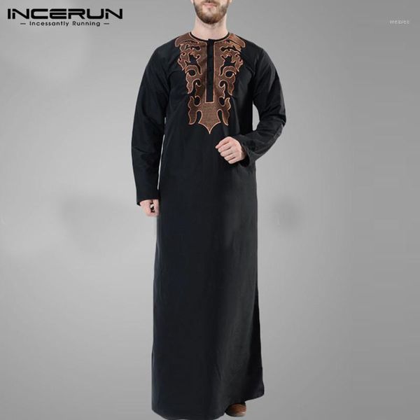 

incerun fashion men muslim islamic arab kaftan long sleeve embroidery robes dubai abaya men caftan jubba thobe streetwear s-5xl1, Red