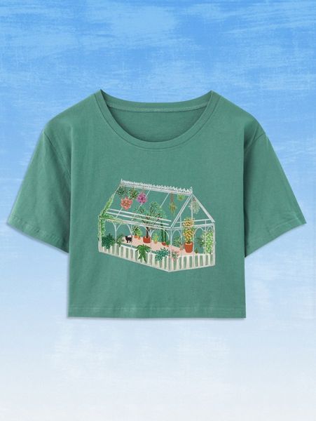 

romwe x maybeinmay plants & floral print boxy tee j7m4#, White