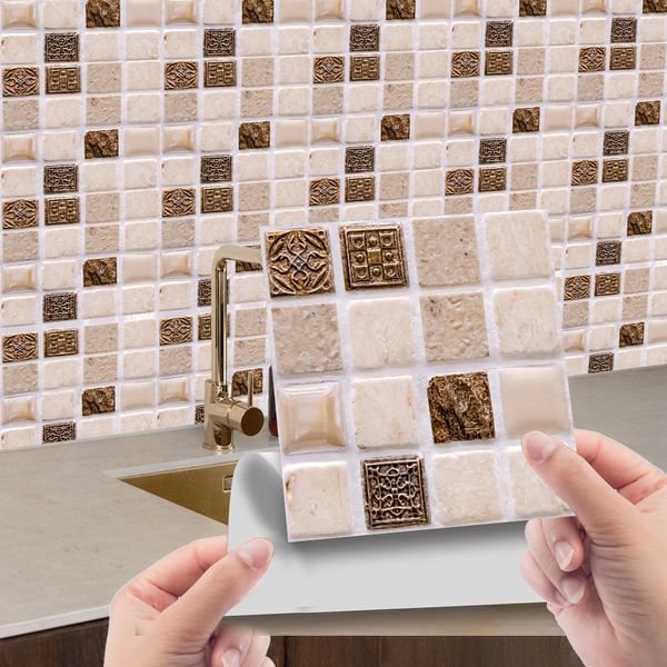 

10pcs 3d self-adhesive mosaic tile sticker kitchen bathroom wall stickers decor