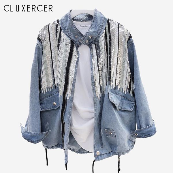 

2020 новые куртки для женщин стиль стиль с длинным рукавом джинс джинс куртка повседневная свободные стоящие воротник весна осенняя джинсова, Black;brown