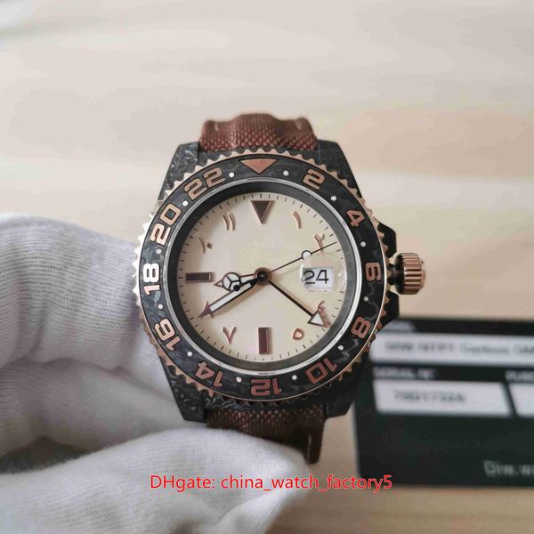 

super version watches 40mm gmt diw carbon fiber leather bands sapphire glass cal.3186 movement transparent mechanical automatic mens watch m, Slivery;brown