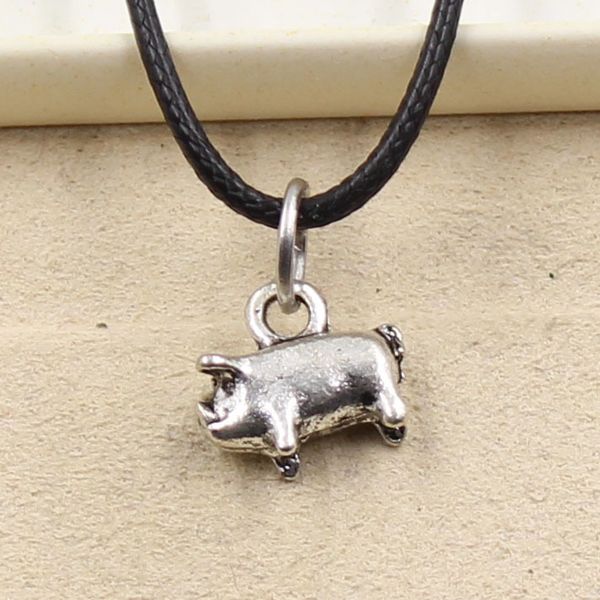 

tibetan silver color pendant pig necklace choker charm black leather cord factory price handmade jewelry zf7j