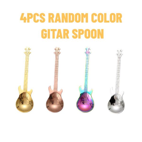 

4pcs guitar coffee spoons 304 stainless steel musical teaspoons mixing spoons sugar spoon fashion tableware party gift h bbyjyt