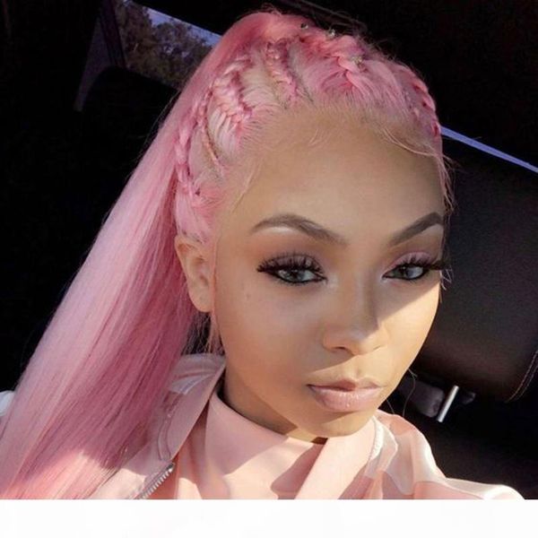 

full lace human hair wigs pink color pre plucked with baby hairs long straight virgin peruvian pink human hair lace front wig colored, Black;brown